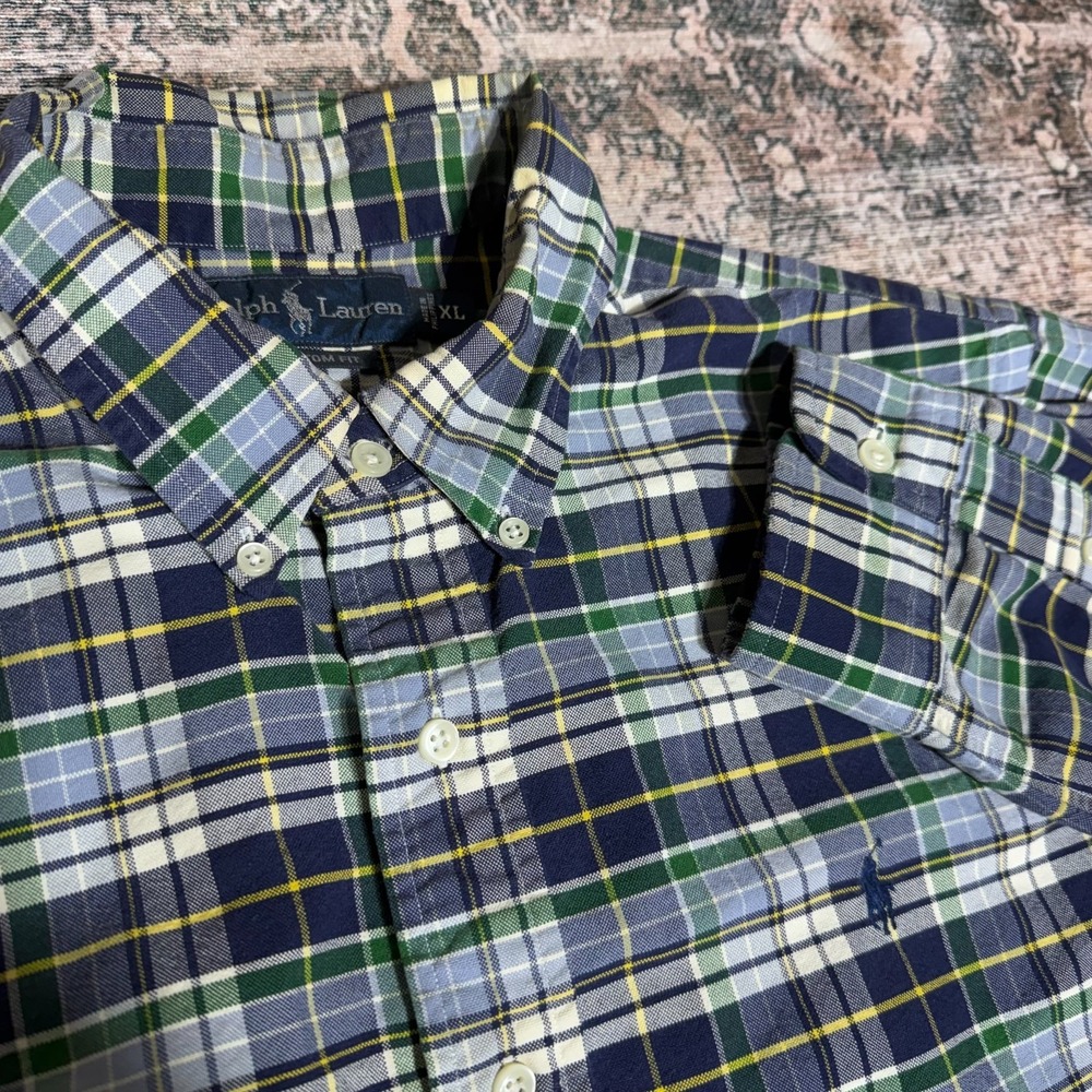 Ralph Lauren Shirt Men's XL Blue Plaid Cotton Button-Up Preppy Business Career